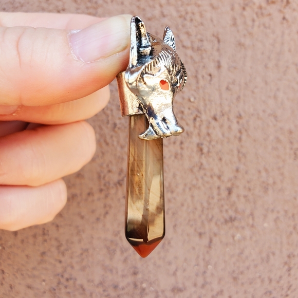 New Silver Wolf Head Onyx Agate Pendulum Pendant. - Picture 6 of 15